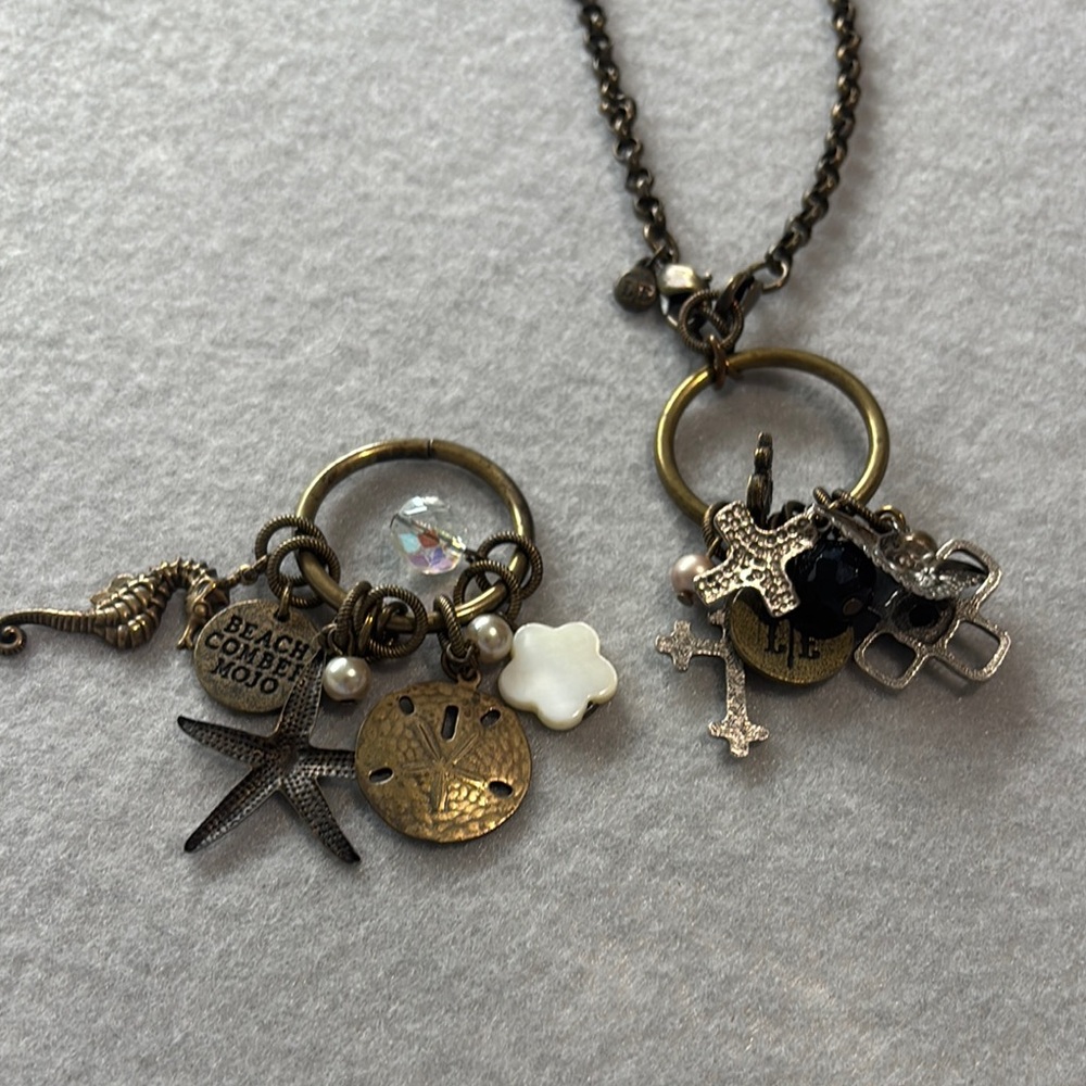 Lenny & Eva Silver and Black Charm Necklace with bronze color chain necklace